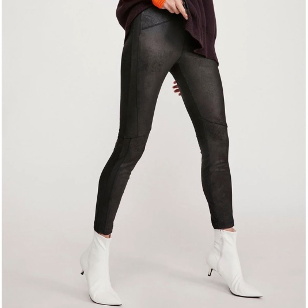 Free People Midnight Vegan Suede Skinny Pants Black Medium Moto Indie Sleaze